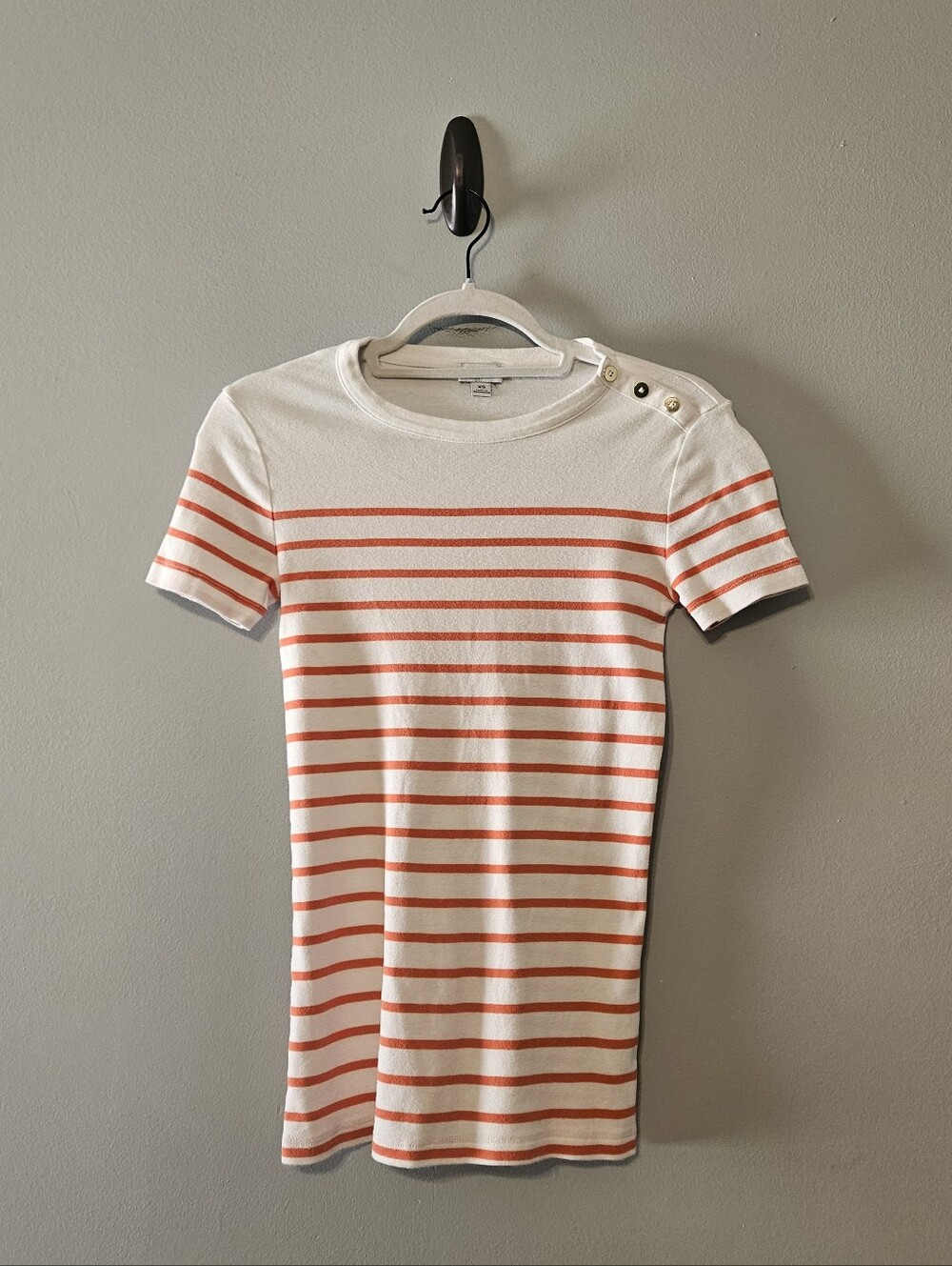 J. Crew Factory White and Orange Striped Short Sleeve Tee